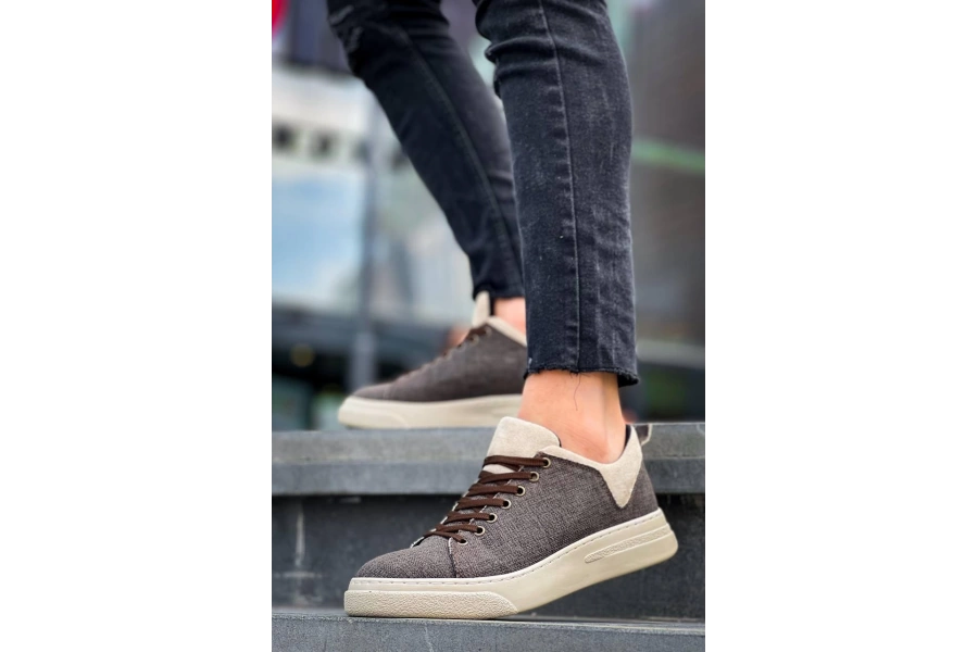 Shoecide Kb-x204 Taba Bej Keten Bej Yüksek Taban Günlük Erkek Spor Ayakkabı