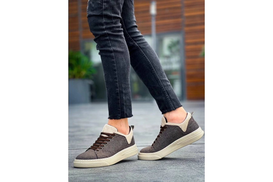 Shoecide Kb-x204 Taba Bej Keten Bej Yüksek Taban Günlük Erkek Spor Ayakkabı
