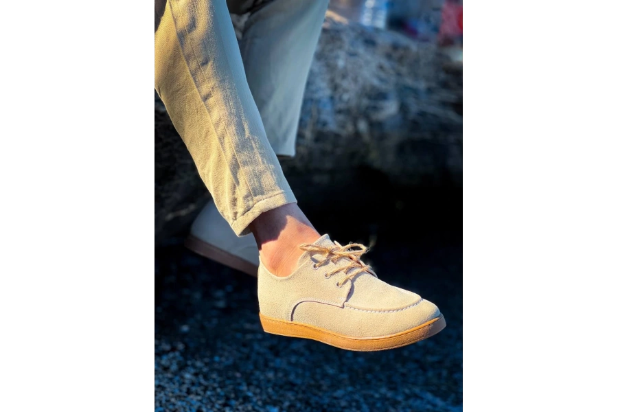Shoecide Kb-x5 Bej  Süet Bağcıklı  Günlük Erkek Ayakkabı