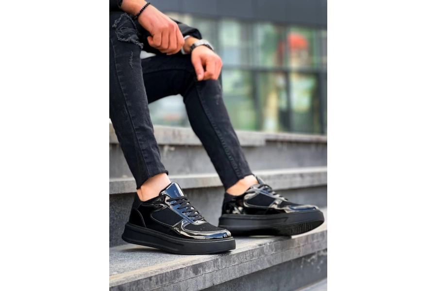 Shoecide Kb-x8 Siyah Rugan Yüksek Siyah Taban Günlük Spor Ayakkabı