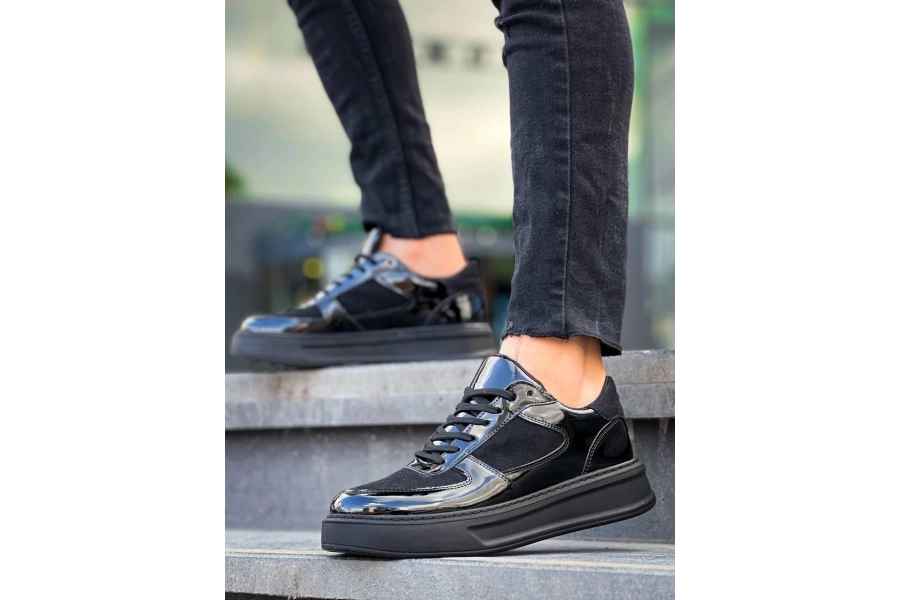 Shoecide Kb-x8 Siyah Rugan Yüksek Siyah Taban Günlük Spor Ayakkabı