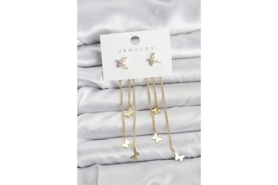 Shoecide Kelebek Model Gold Renk Pirinç Sallantılı Kadın Küpe