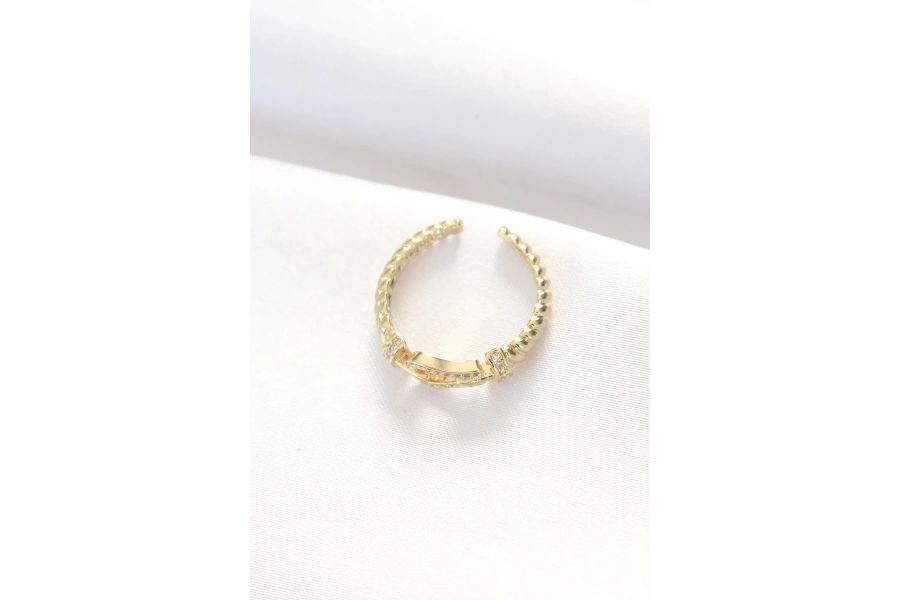 Shoecide Kemer Tokası Tasarımlı Gold Renk Zirkon Taşlı Ayarlanabilir Yüzük