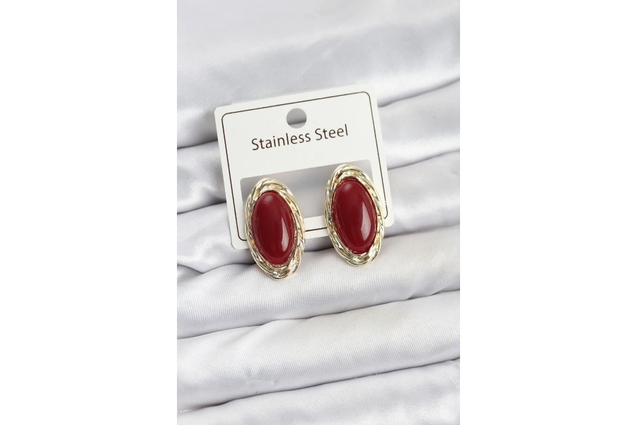 Shoecide Kırmızı Badem Model Vintage Kadın Küpe