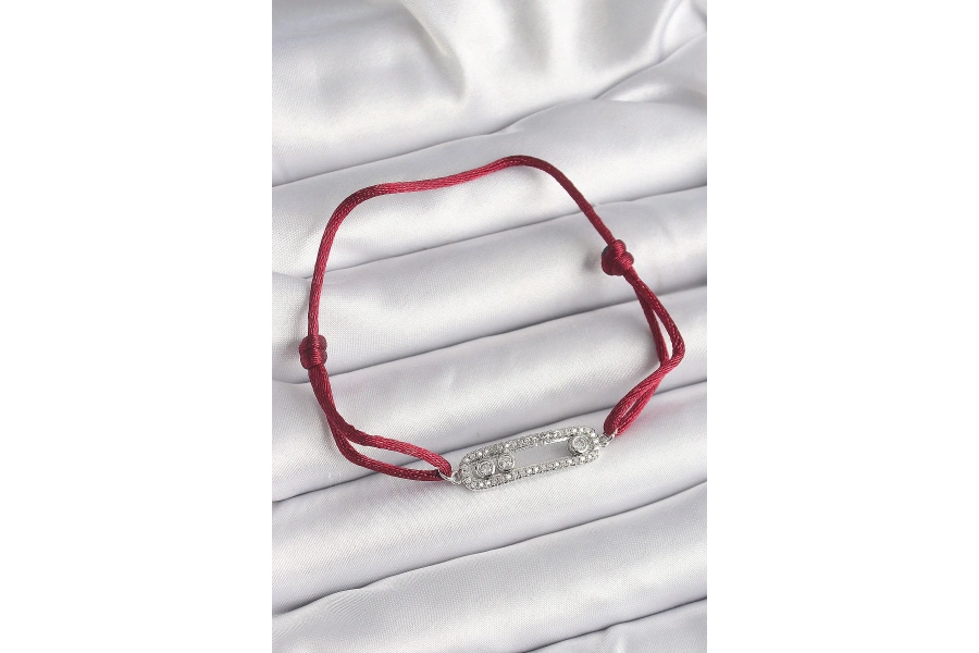 Shoecide Kırmızı İpli Asansörlü Zirkon Taşlı Gümüş Messika Model Kadın Bileklik