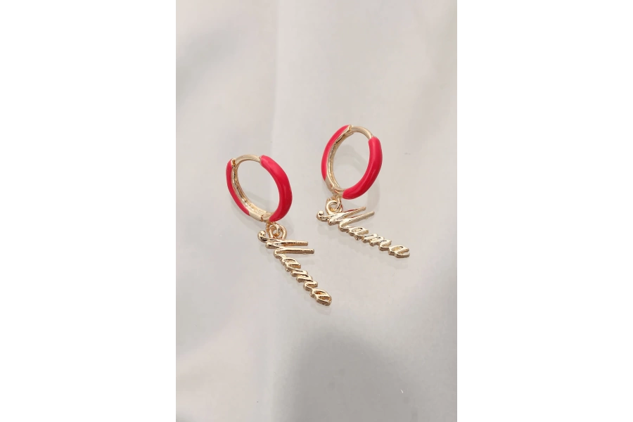 Shoecide Kırmızı Mama (anne) Yazılı Çelik Küpe