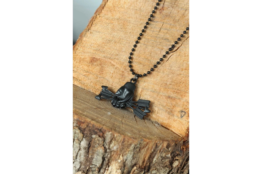 Shoecide Krom Kaplama Siyah Renk Metal Ok Ve El Tasarım Erkek Kolye
