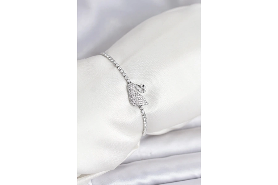 Shoecide Kuğu Model Zirkon Taşlı Gümüş Renk Asansörlü Su Yolu Bileklik