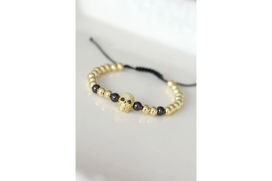 Shoecide Kuru Kafa Figürlü Gold Renk Zirkon Taşlı Çelik Bileklik