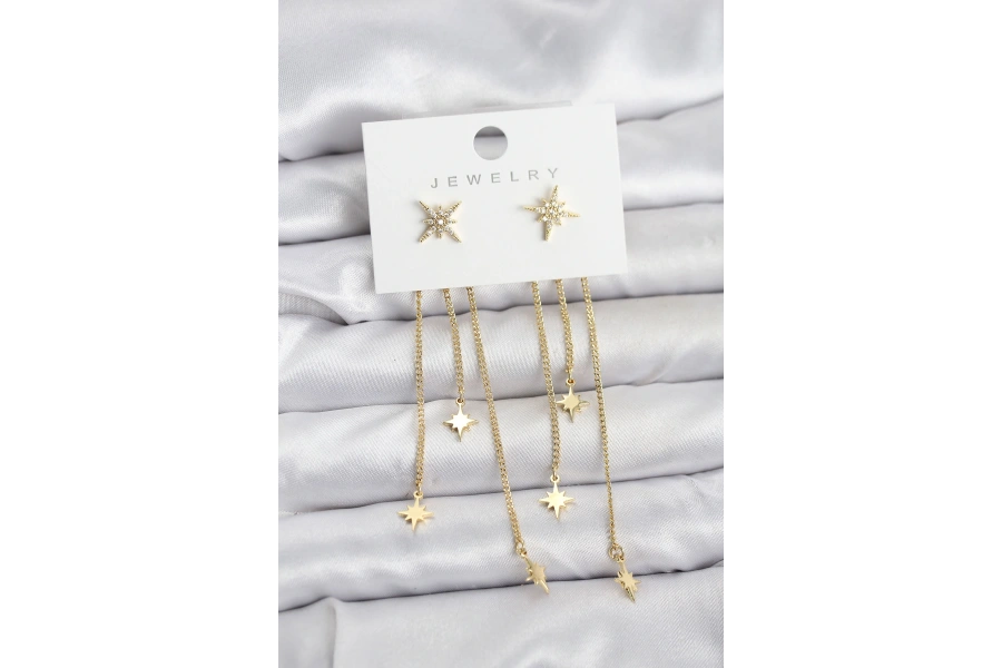 Shoecide Kutup Yıldızı Model Gold Renk Pirinç Sallantılı Kadın Küpe