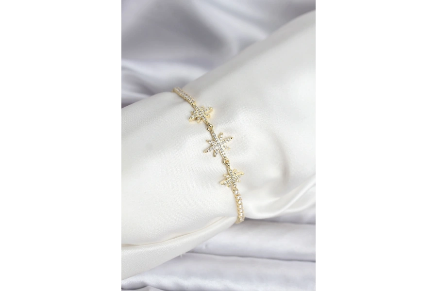 Shoecide Kutup Yıldızı Model Zirkon Taşlı Gold Renk Su Yolu Kadın Bileklik