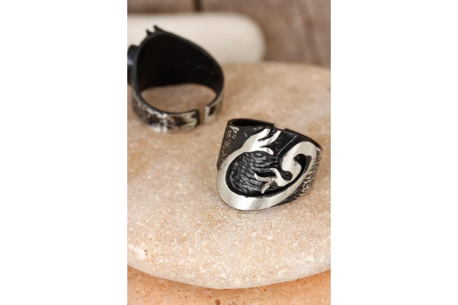 Shoecide Lale Figürlü Füme Gri Renk Ayarlamalı Erkek Yüzük