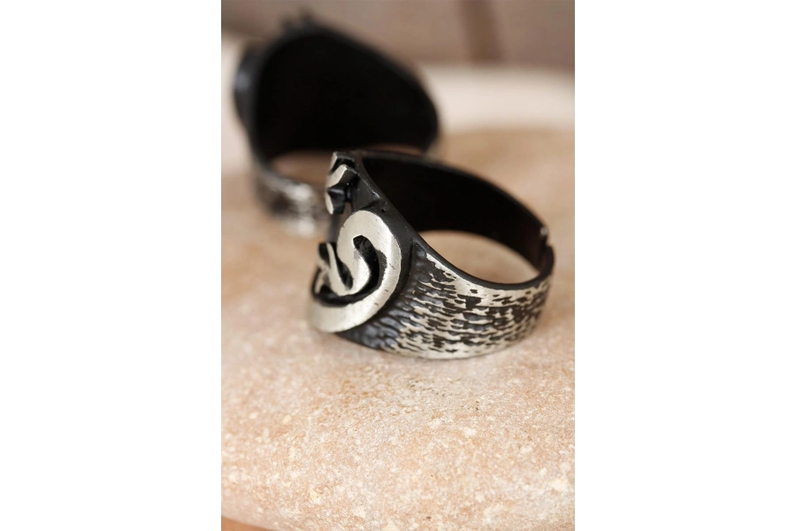 Shoecide Lale Figürlü Füme Gri Renk Ayarlamalı Erkek Yüzük