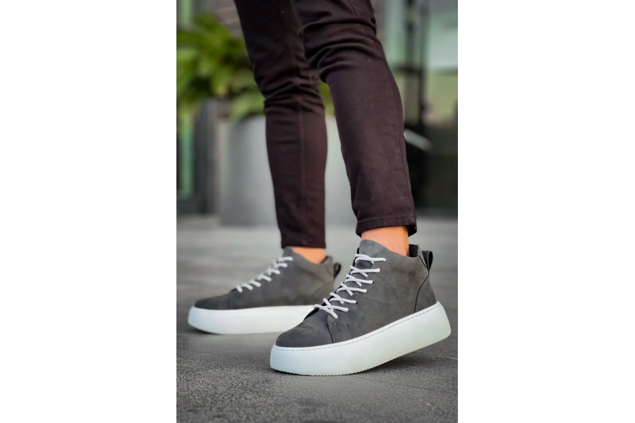 Shoecide Le10 Bağcıklı Erkek Yüksek Beyaz Taban Antrasit Spor Bot