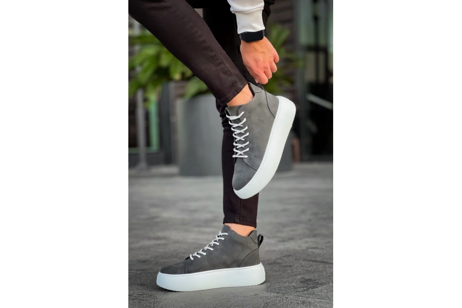 Shoecide Le10 Bağcıklı Erkek Yüksek Beyaz Taban Antrasit Spor Bot