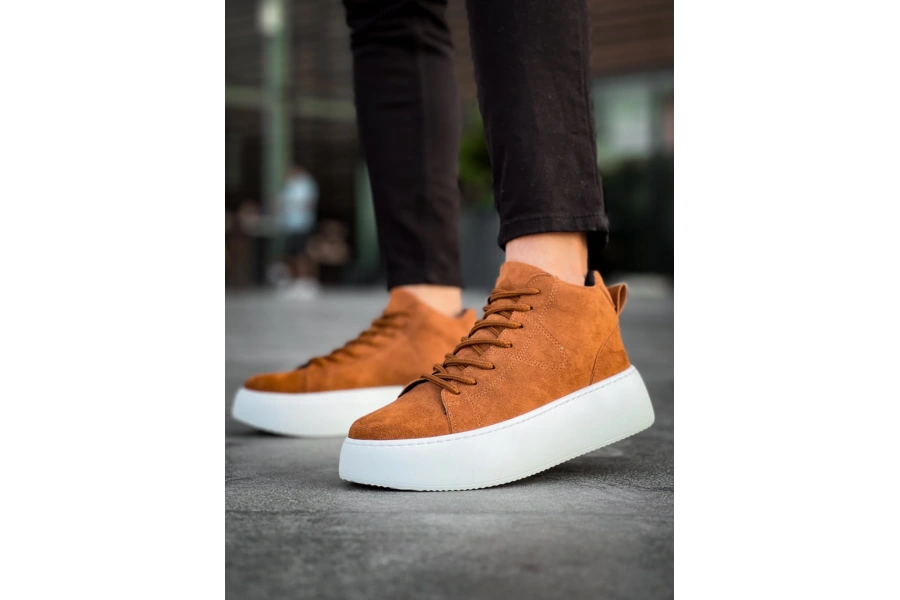 Shoecide Le10 Bağcıklı Erkek Yüksek Taban İthal Süet Taba Spor Bot