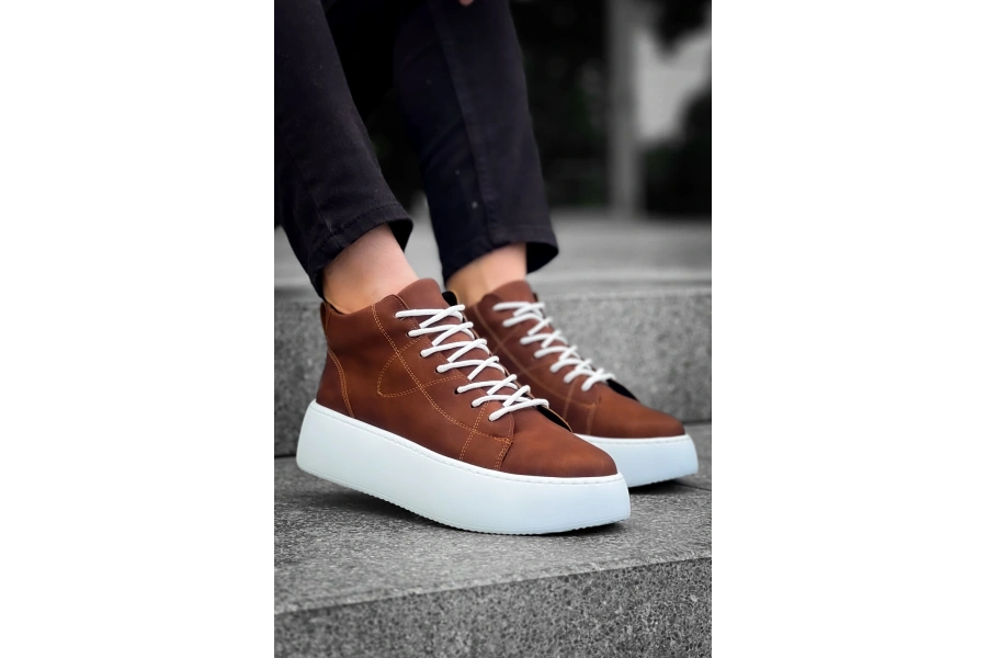 Shoecide Le10 Bağcıklı Erkek Yüksek Taban Taba Cilt Spor Bot