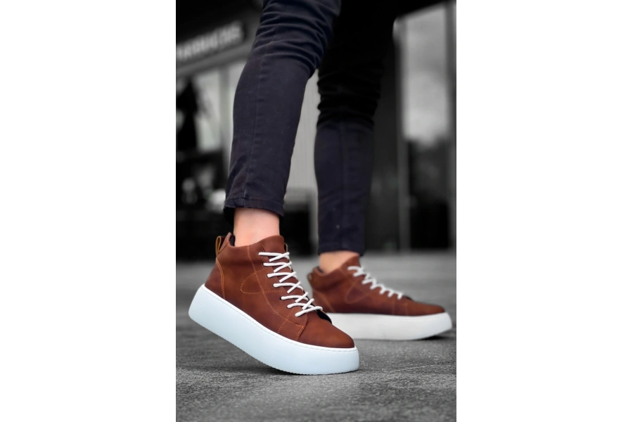 Shoecide Le10 Bağcıklı Erkek Yüksek Taban Taba Cilt Spor Bot