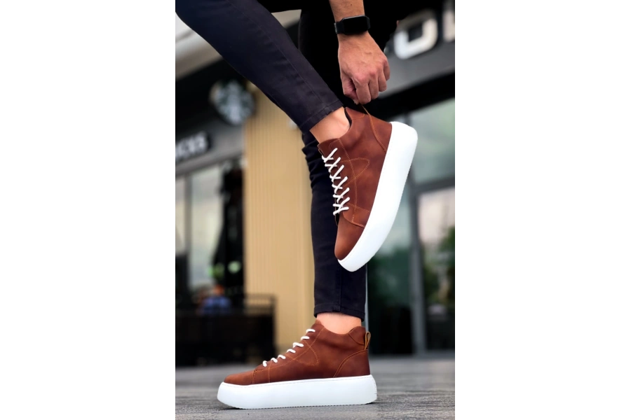 Shoecide Le10 Bağcıklı Erkek Yüksek Taban Taba Cilt Spor Bot