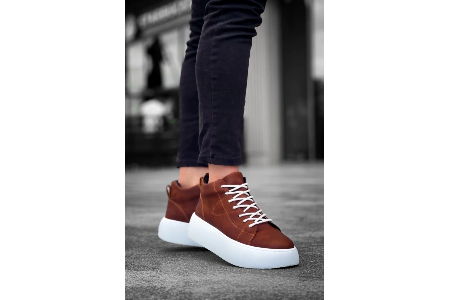 Shoecide Le10 Bağcıklı Erkek Yüksek Taban Taba Cilt Spor Bot