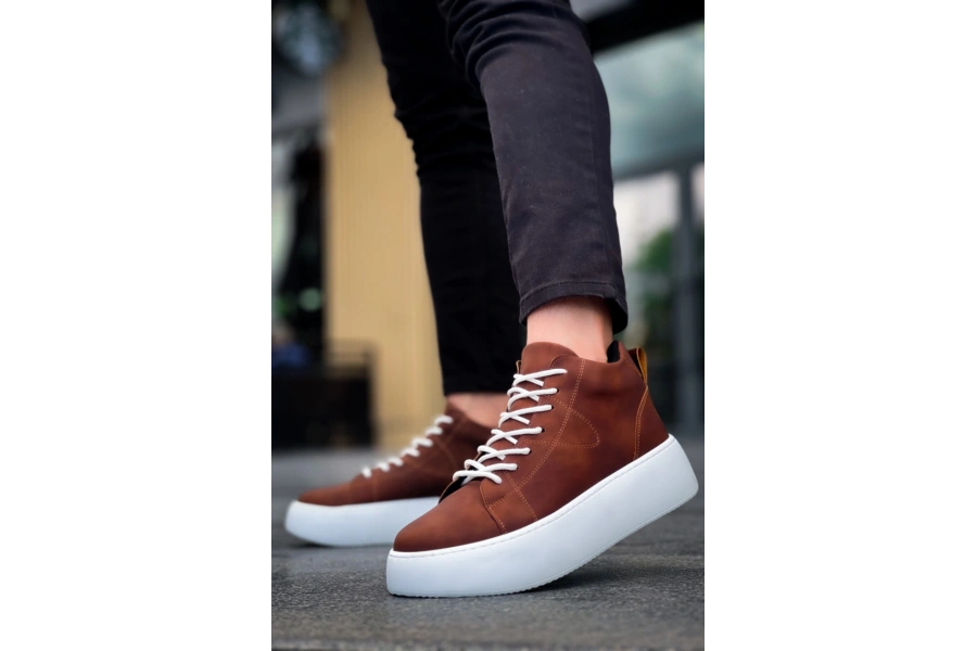 Shoecide Le10 Bağcıklı Erkek Yüksek Taban Taba Cilt Spor Bot