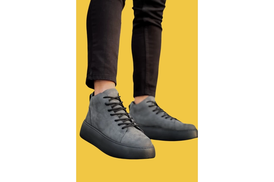 Shoecide Le10 Bağcıklı  Yüksek Siyah Taban Antrasit Erkek Spor Bot