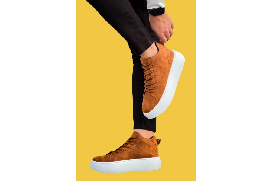 Shoecide Le10 Bağcıklı Yüksek Taban İthal Süet Taba Erkek Spor Bot