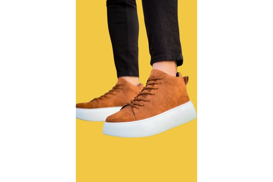 Shoecide Le10 Bağcıklı Yüksek Taban İthal Süet Taba Erkek Spor Bot