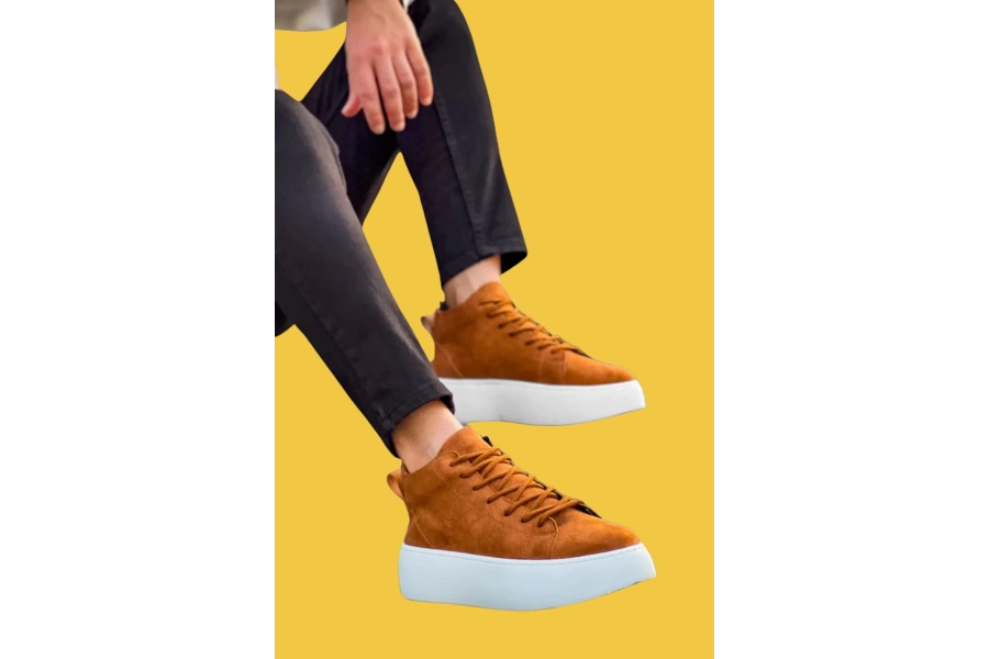 Shoecide Le10 Bağcıklı Yüksek Taban İthal Süet Taba Erkek Spor Bot