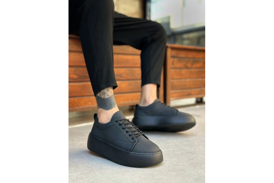 Shoecide Le11 Bağcıklı Erkek Yüksek Siyah Taban Spor Ayakkabı