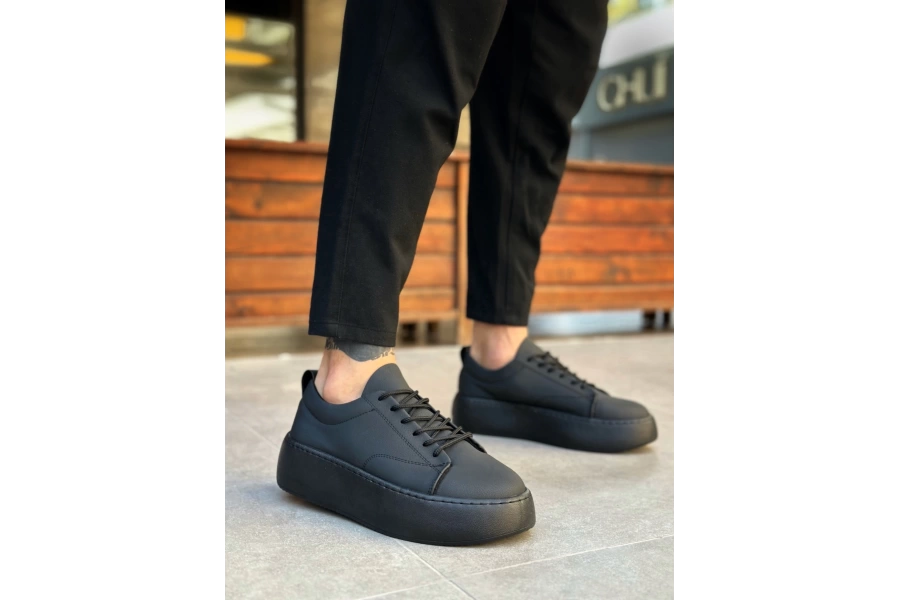 Shoecide Le11 Bağcıklı Erkek Yüksek Siyah Taban Spor Ayakkabı