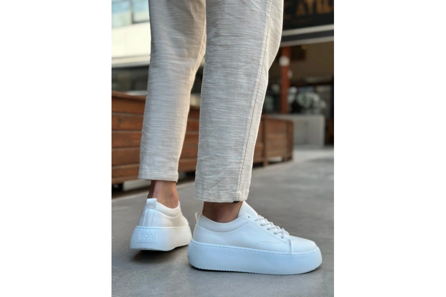 Shoecide Le11 Bağcıklı Erkek Yüksek Taban Beyaz Spor Ayakkabı