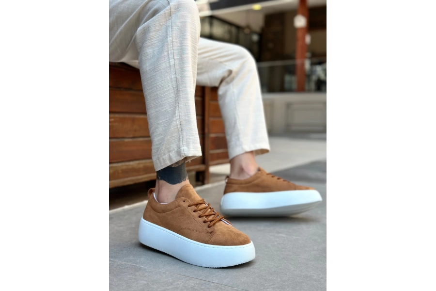 Shoecide Le11 Bağcıklı Erkek Yüksek Taban İthal Süet Taba Spor Ayakkabı