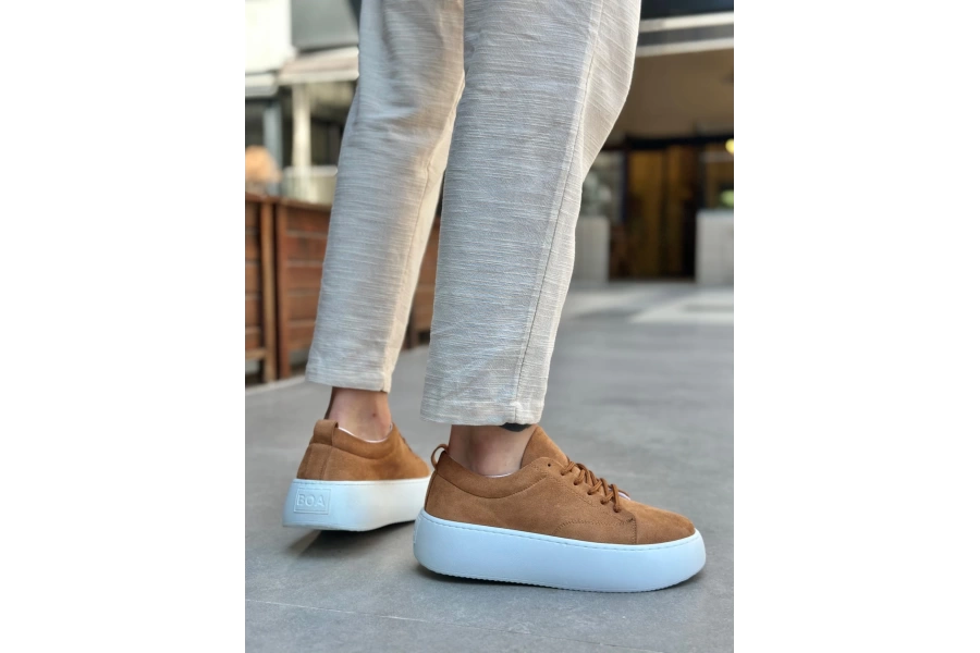 Shoecide Le11 Bağcıklı Erkek Yüksek Taban İthal Süet Taba Spor Ayakkabı