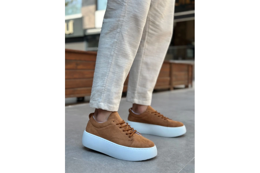 Shoecide Le11 Bağcıklı Erkek Yüksek Taban İthal Süet Taba Spor Ayakkabı