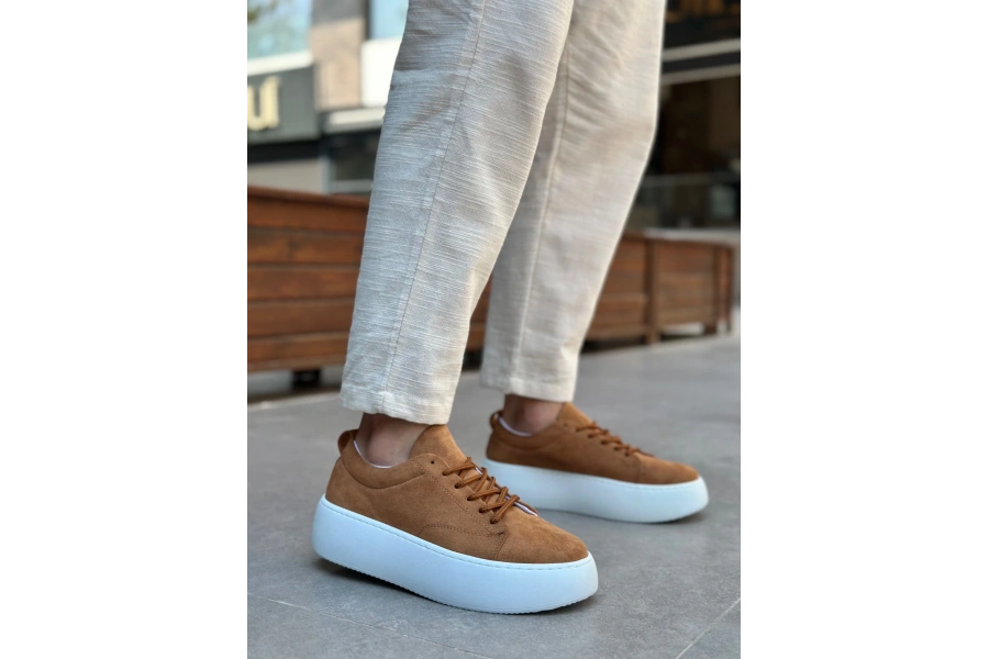 Shoecide Le11 Bağcıklı Erkek Yüksek Taban İthal Süet Taba Spor Ayakkabı