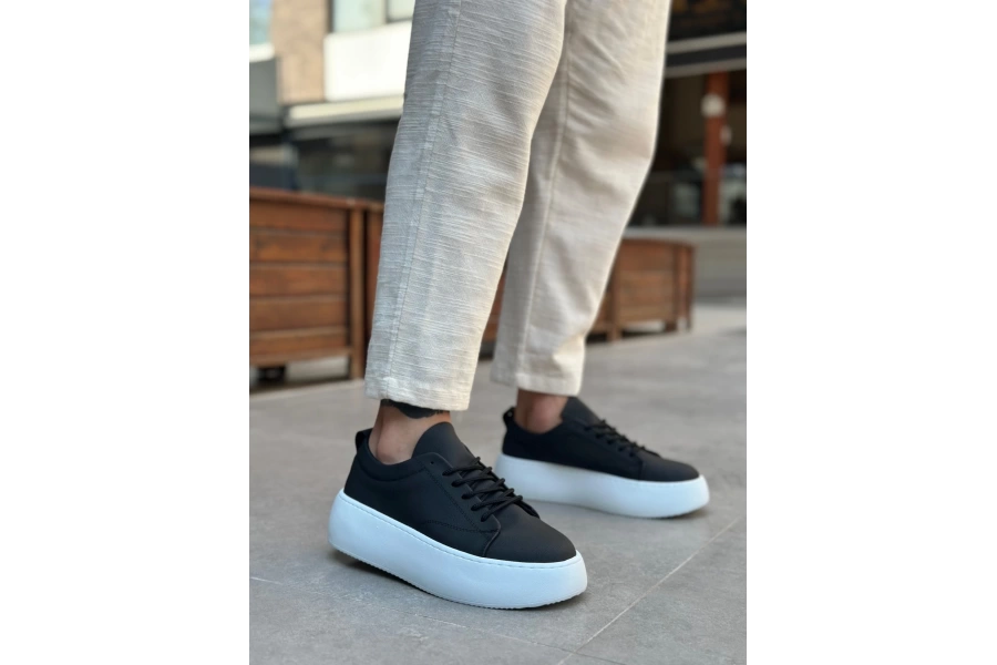 Shoecide Le11 Bağcıklı Erkek Yüksek Taban Siyah Spor Ayakkabı