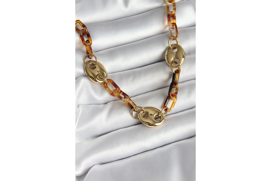 Shoecide Leopar Desenli Mika Gold Renk Zincir Kadın Kolye