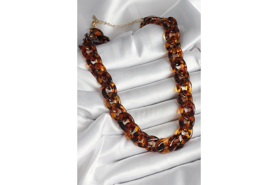 Shoecide Leopar Desenli Mika Kalın Zincir Kadın Kolye