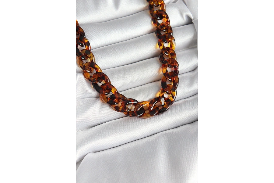 Shoecide Leopar Desenli Mika Kalın Zincir Kadın Kolye