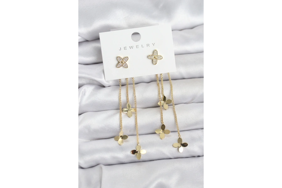 Shoecide Lotus Model Gold Renk Pirinç Sallantılı Kadın Küpe