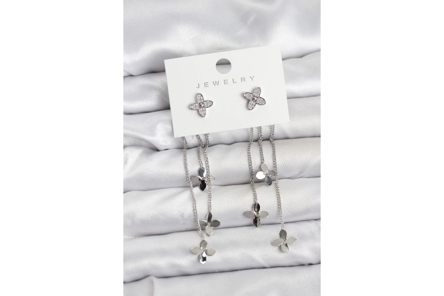 Shoecide Lotus Model Gümüş Renk Pirinç Sallantılı Kadın Küpe