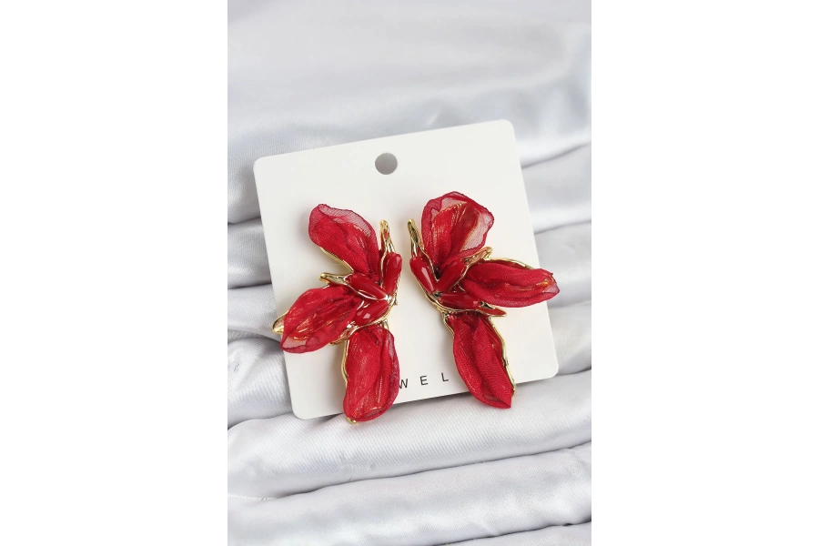 Shoecide Lotus Model Kırmızı Renk Tüllü Kadın Küpe