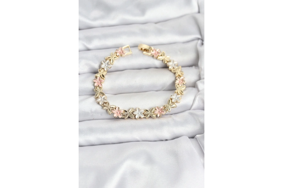 Shoecide Lotus Model Pirinç Gold Ve Pembe Renk Kadın Bileklik