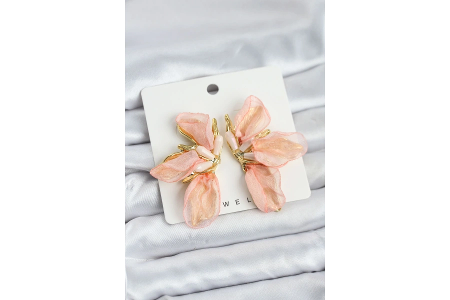 Shoecide Lotus Model Yavruağızı Renk Tüllü Kadın Küpe