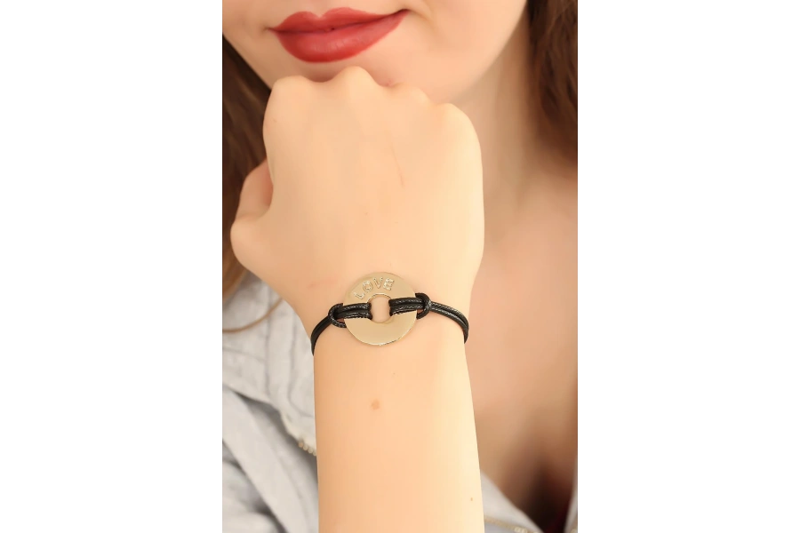 Shoecide Love (aşık) Siyah Deri İpli Unisex Mood Bileklik