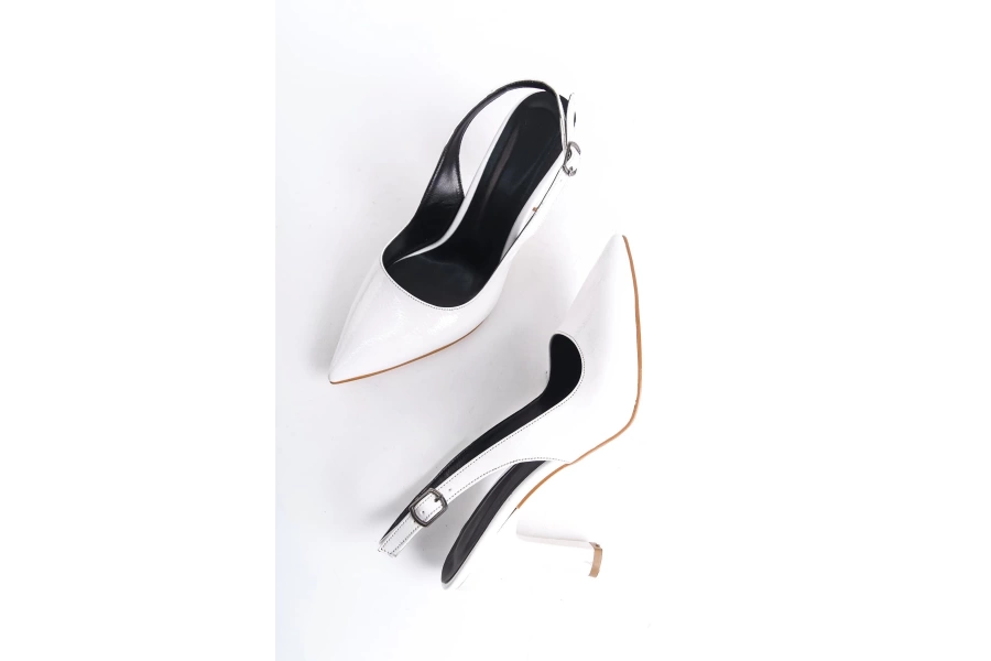 Shoecide Lux Ferc Beyaz Kırışık Sivri Burun Topuklu Sandalet Ayakkabı 308