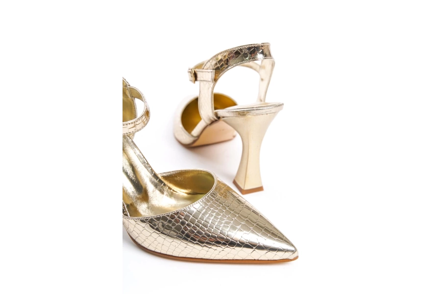 Shoecide Lux Hetr Altın Topuklu Sivri Burun Günlük Sandalet Ayakkabı 309