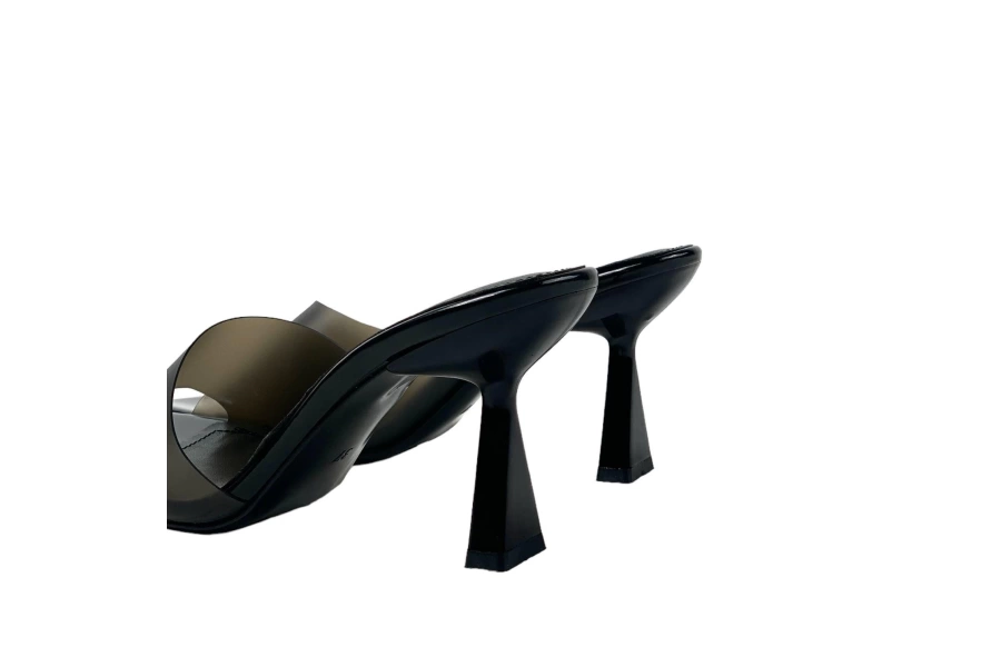 Shoecide Lux Kadın Bomm Siyah Rugan Detaylı İnce Topuk Terlik 6cm 3765
