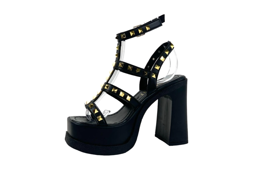 Shoecide Lux Kadın Bonke Siyah Taşlı Gladyatör Sandalet 15 Cm Topuk